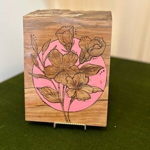 Floral Wood Art with Pink Accent